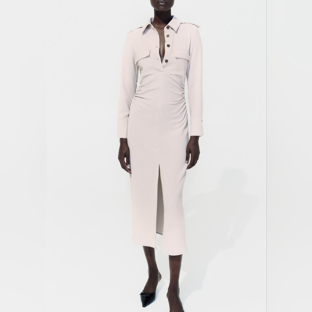 ZARA DRAPED WAIST MIDI DRESS